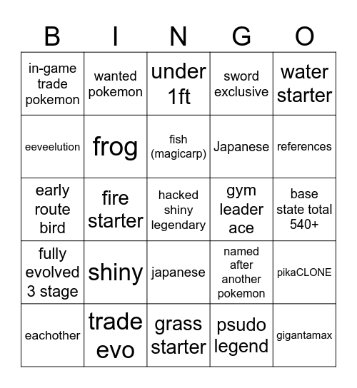 pokemon bingo Card