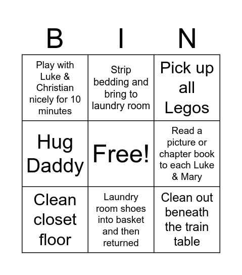 Adam Bingo Card