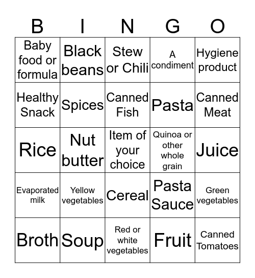 Food Drive Bingo Card