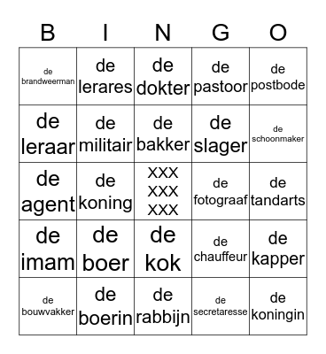 les 11   beroepen Bingo Card