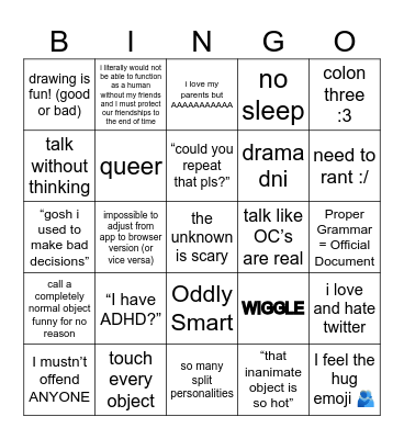 ADHD Bingo - Trace Edition Bingo Card
