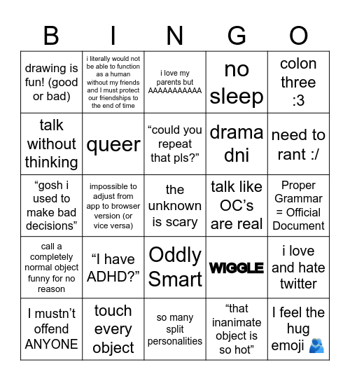 ADHD Bingo - Trace Edition Bingo Card