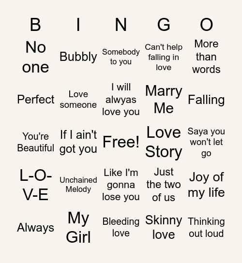 Untitled Bingo Card