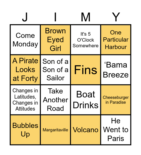 Jimmy Buffett Bingo Card