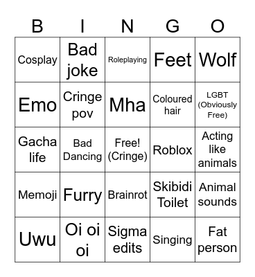 Cringe Bingo Card