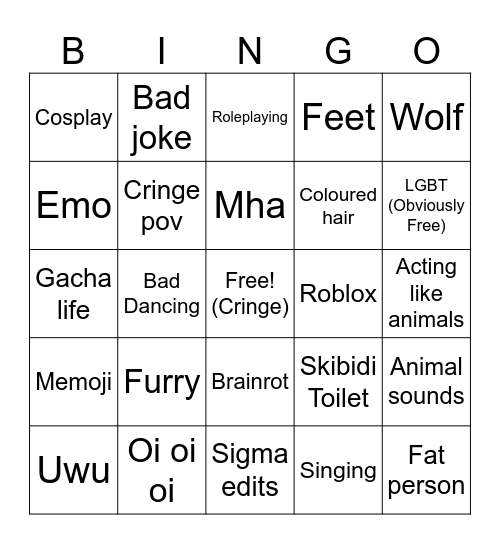 Cringe Bingo Card