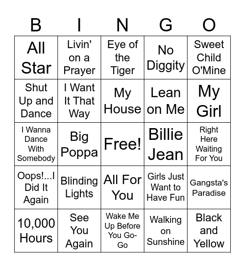 Music Bingo Card