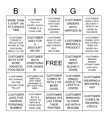 BROOKIES CUSTOMER BINGO Card