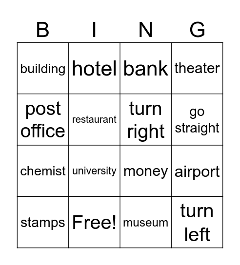 Places Bingo Card