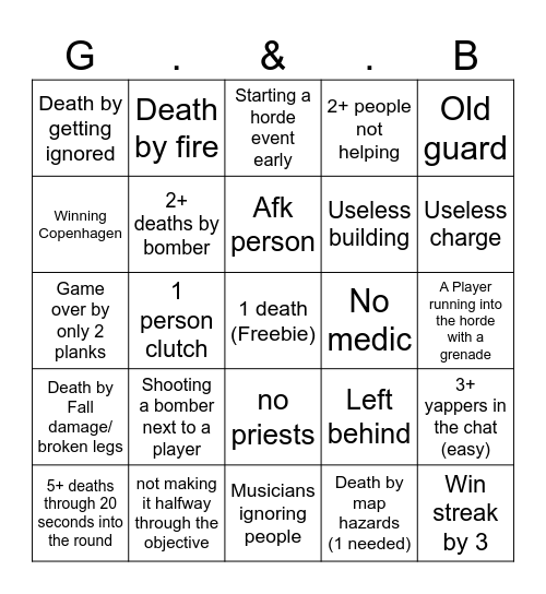 GUTS AND BLACKPOWDER Bingo Card