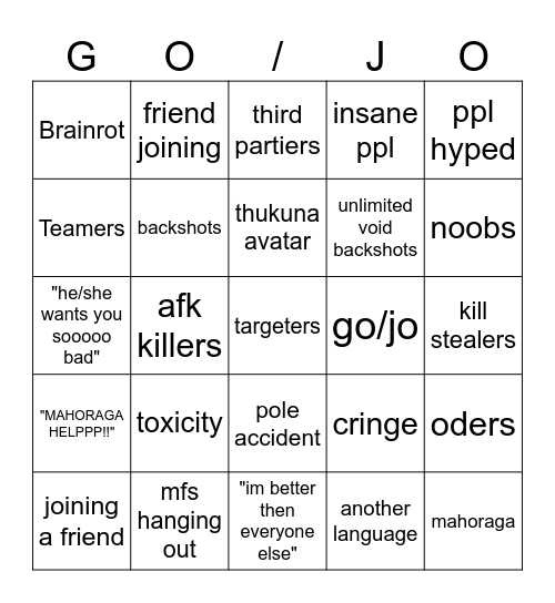 jjs bingo Card