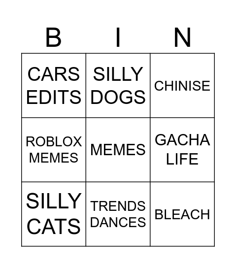 Untitled Bingo Card