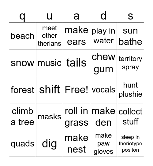 therian things to do! Bingo Card