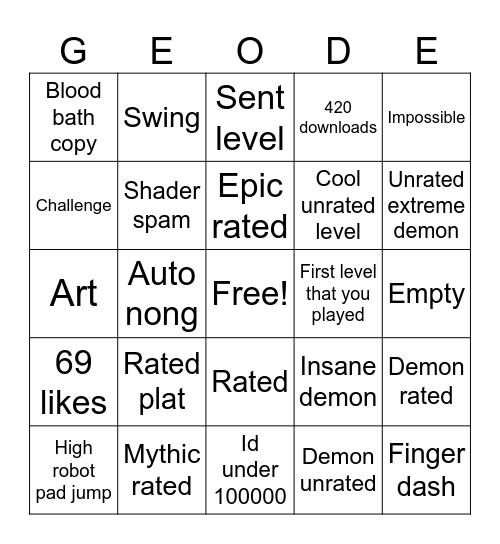 Gd random tab and auto nong Bingo Card