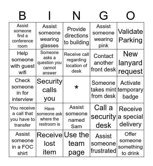 Concierge Bingo! Bingo Card