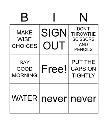 BINGO PRACTICE GAME Bingo Card