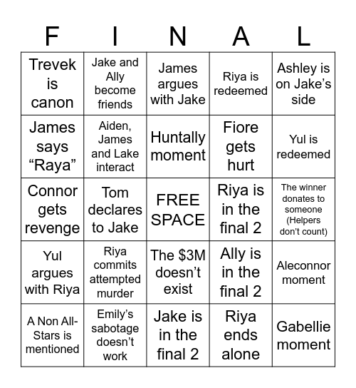 Disventure Camp: All-Stars Bingo Card