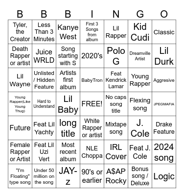 My playlist Bingo Card