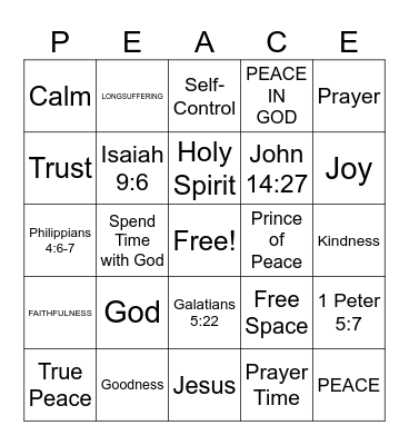 PEACE Bingo Card