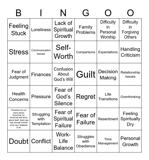 Worry Bingo Card