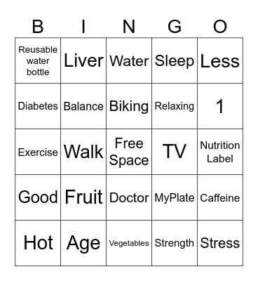 Healthy Habit Bingo Card