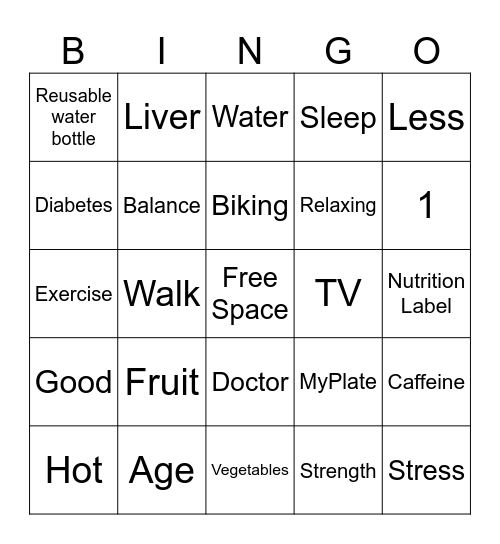 Healthy Habit Bingo Card