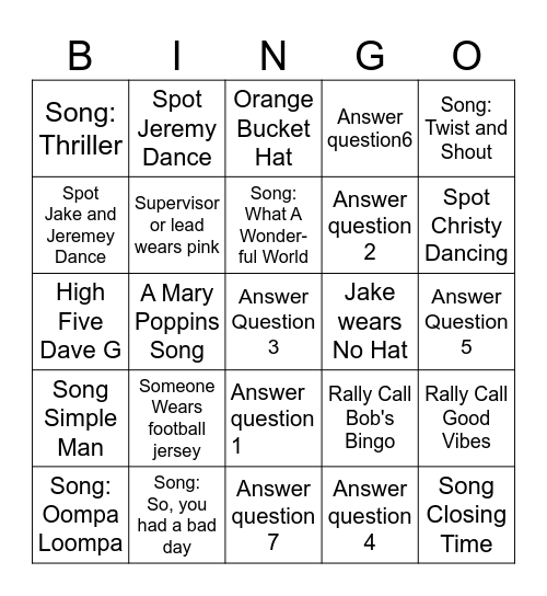 Bob's Bing Bingo Card