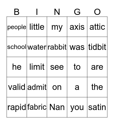 Phonics For Reading Lessons 1 and 2 Bingo Card