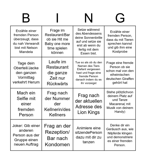 Safari Bingo Card