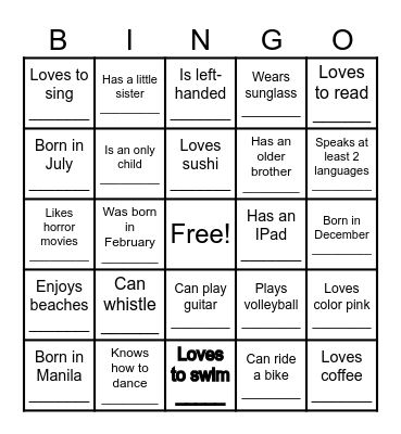 HUMAN BINGO Card