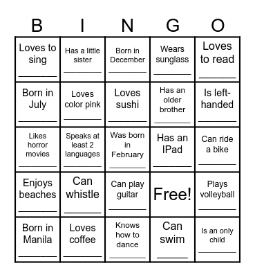 HUMAN BINGO Card