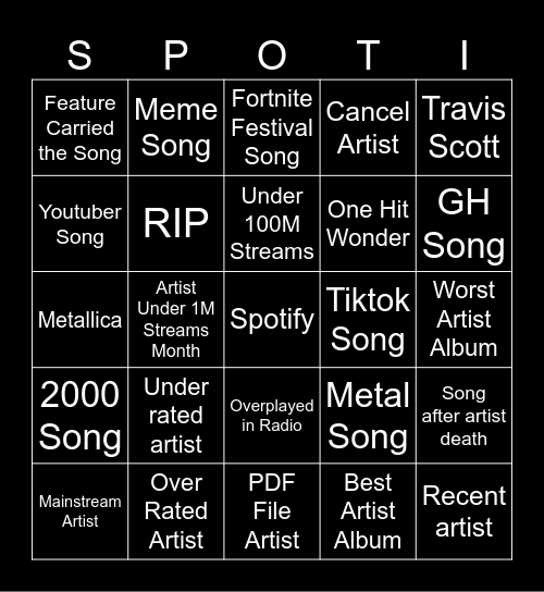 Spotify Bingo Card