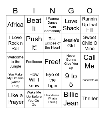 80s Music Bingo Card