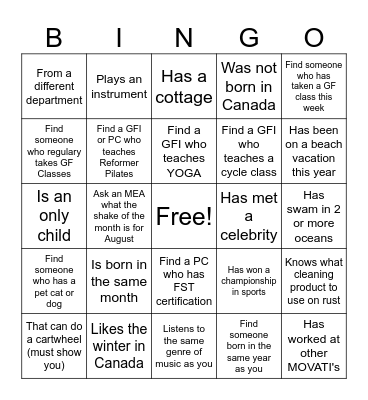 Find Someone From MOVATI Who... Bingo Card