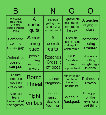 Senior Year Bingo Card