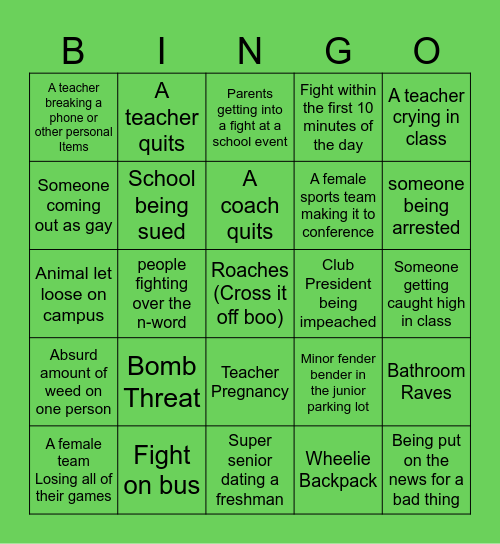 Senior Year Bingo Card