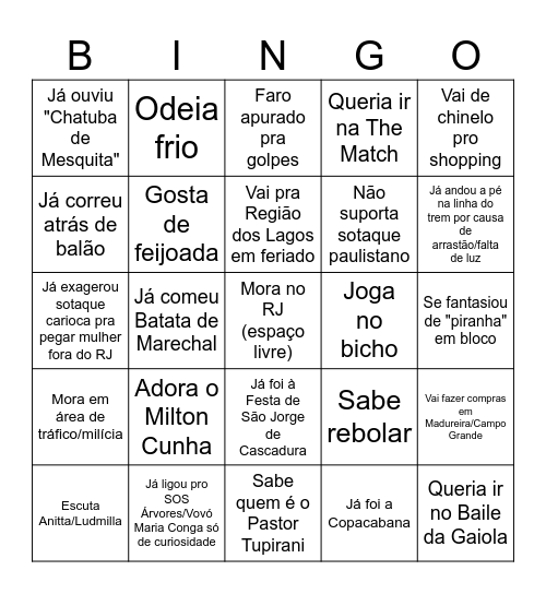 Bingo Carioca Bingo Card