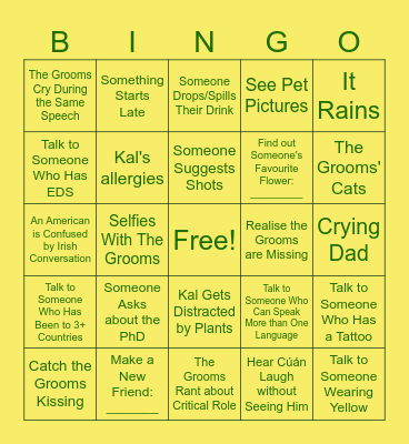 Kal & Cúán Wedding Bingo Card