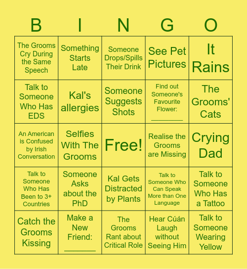 Kal & Cúán Wedding Bingo Card