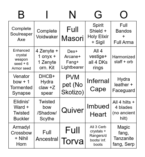 Better Noobs PVM Bingo Card