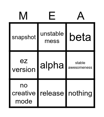 minecraft bingo Card