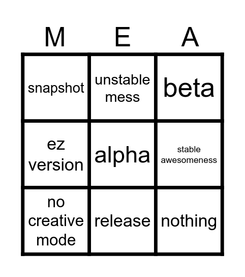 minecraft bingo Card