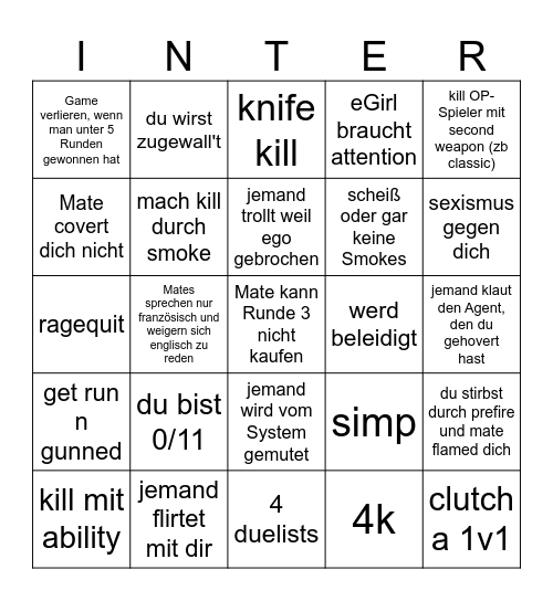 Valorant Bingo Card