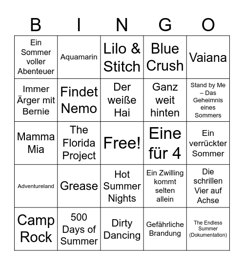 Sommerfilme Bingo Card