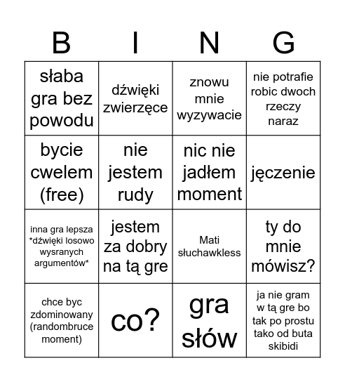 Seba wstęp Bingo Card