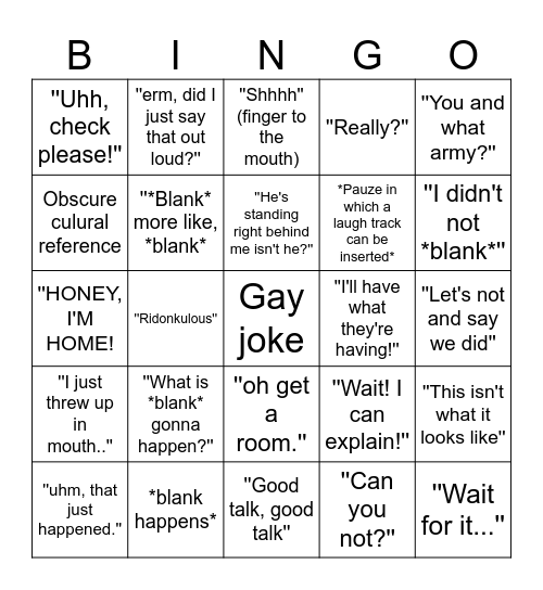 Sitcom bingo Card