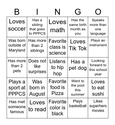 Homeroom Bingo! Bingo Card