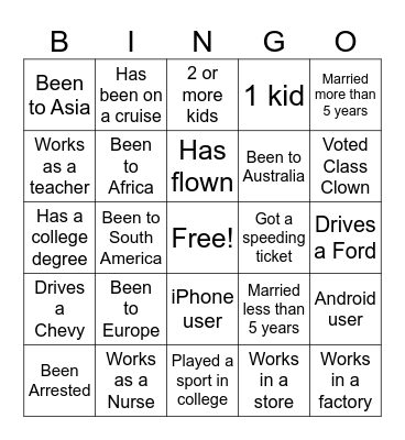 10 Year Reunion Bingo Card