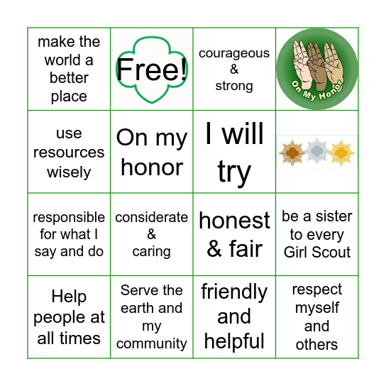 Girl Scout Law & Promise Bingo Card