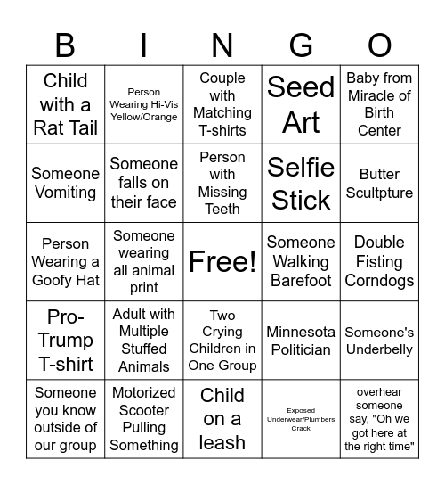 Minnesota State Fair Bingo Card